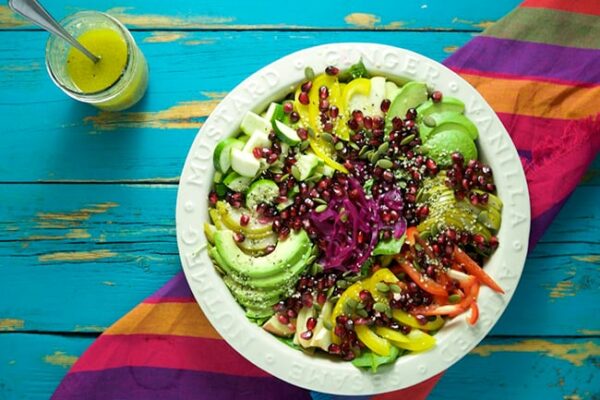 Rainbow Salad Power Bowl With Salmon & Sesame Dressing