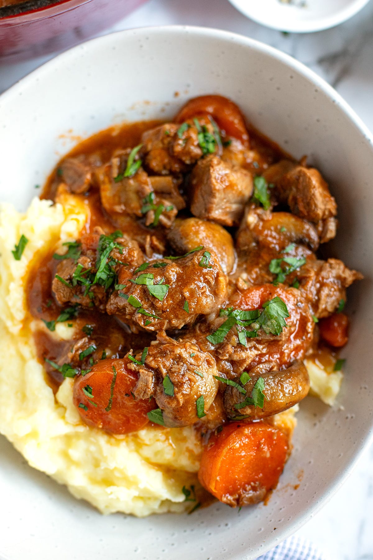 Beef stew with mushrooms and carrots