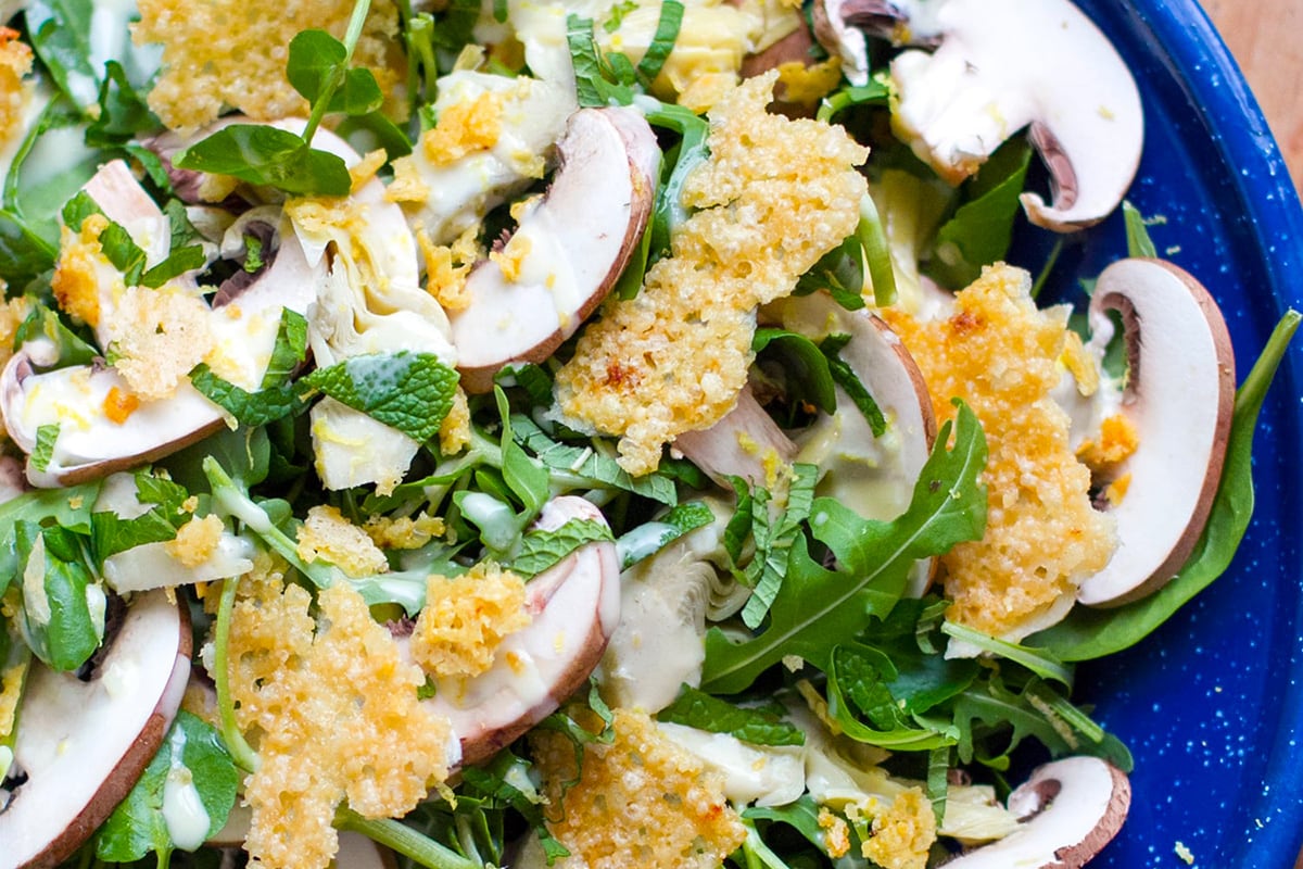 Mushroom Salad With Crispy Parmesan and Artichokes
