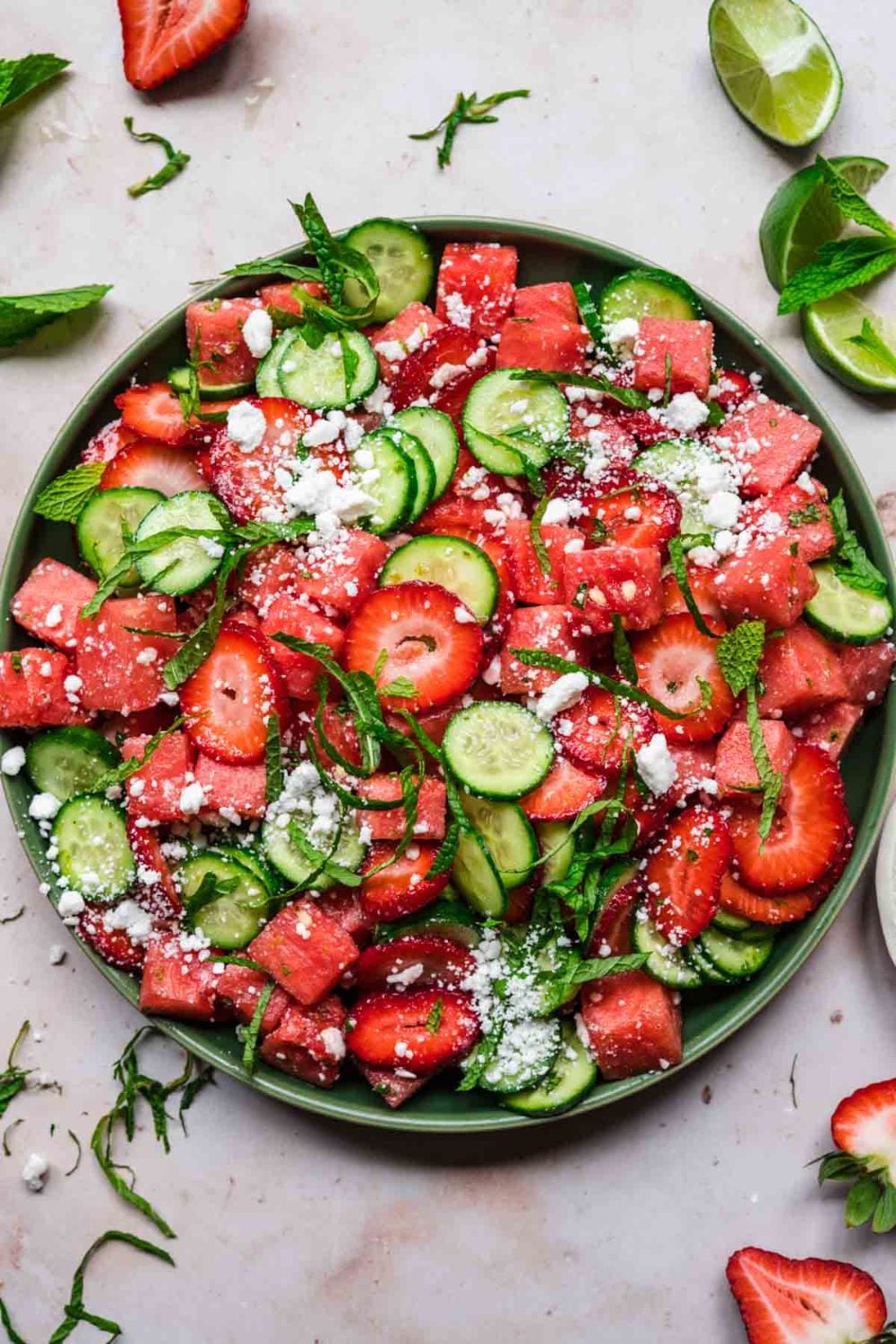 Watermelon Cucumber Salad With Strawberries And Feta
